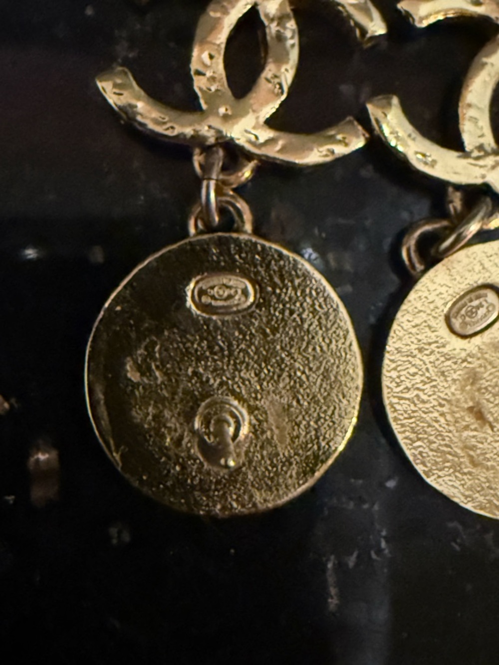 Chanel Gold & Black Drop CC Logo Dangle Earrings - Picture 7 of 8